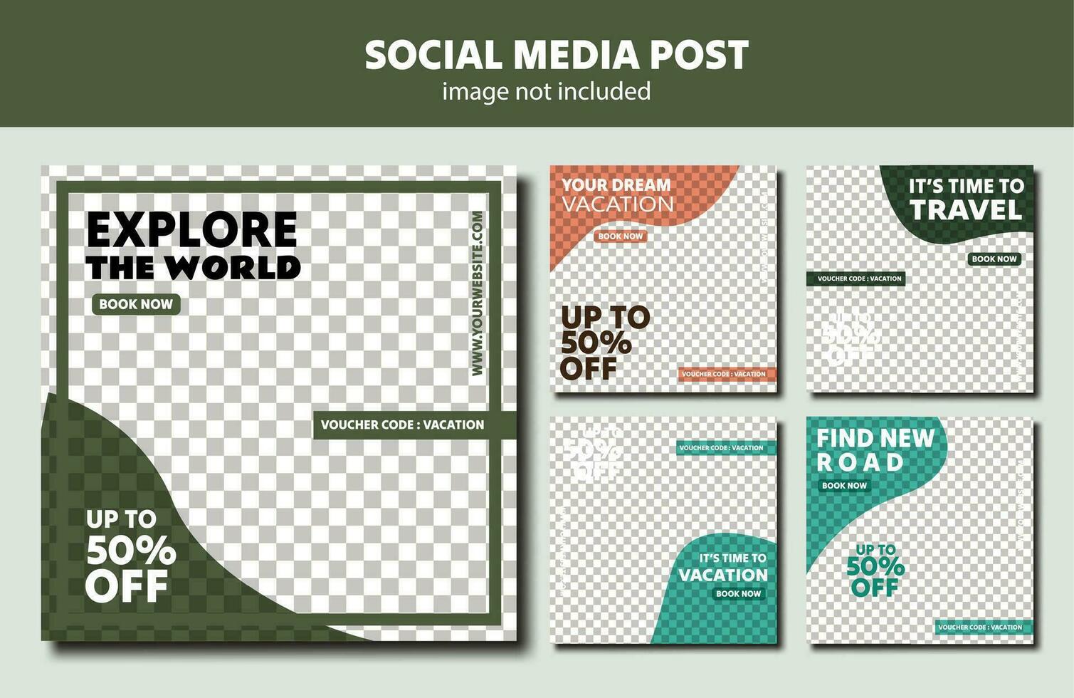 Editable template flat travel social media post collection, travel promotion fyler posts vector