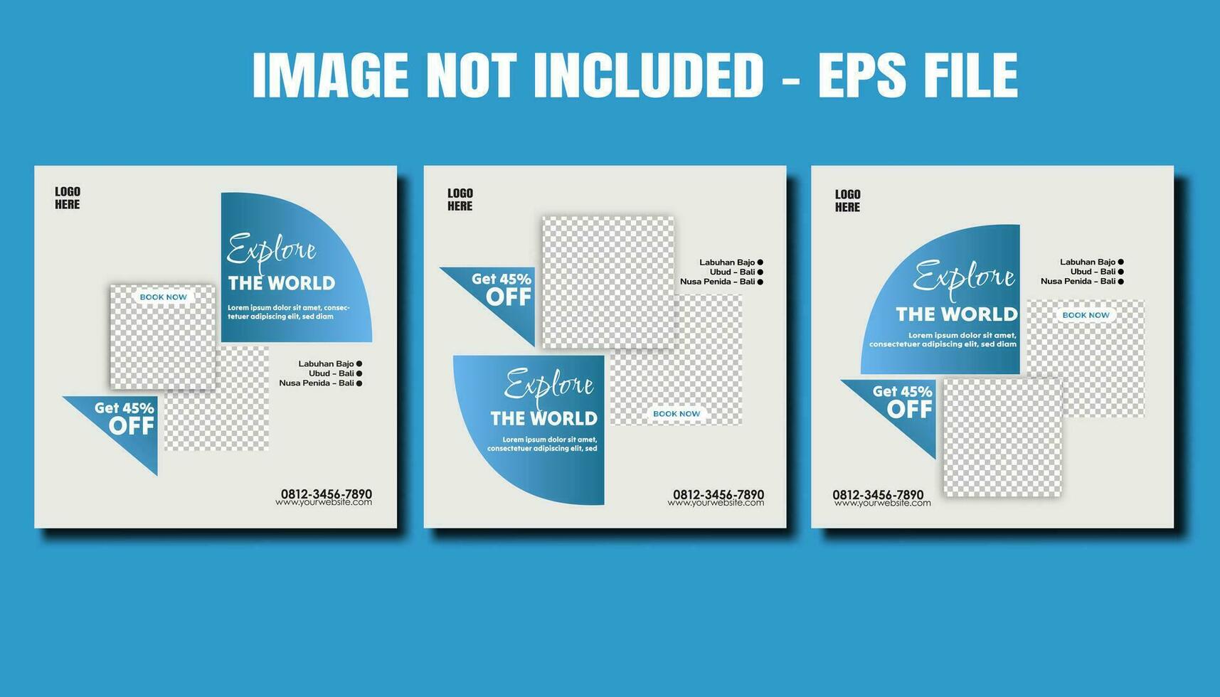 Editable template flat travel social media post collection, travel promotion fyler posts vector