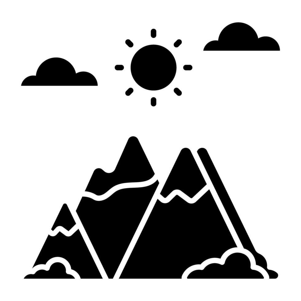 un único diseño icono de montañas con Dom exhibiendo colinas clima vector