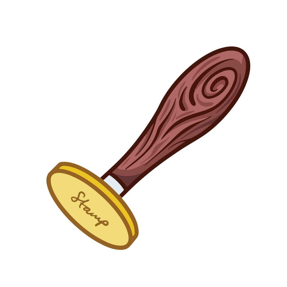 Seal stamp tool vector illustration outlined colored isolated on square white background. Simple flat cartoon wooden stamp handle tool drawing with minimalist art style.
