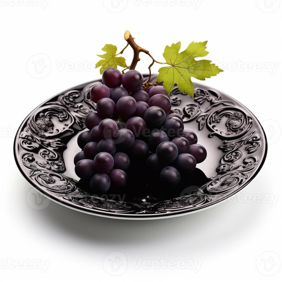 Juicy delicious grape lies on beautiful plate, photo