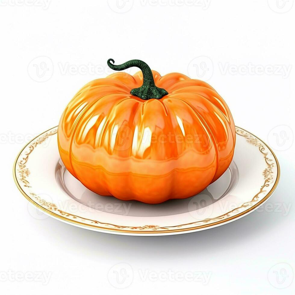 Juicy delicious pumpkin lies on beautiful plate, Ai generated photo