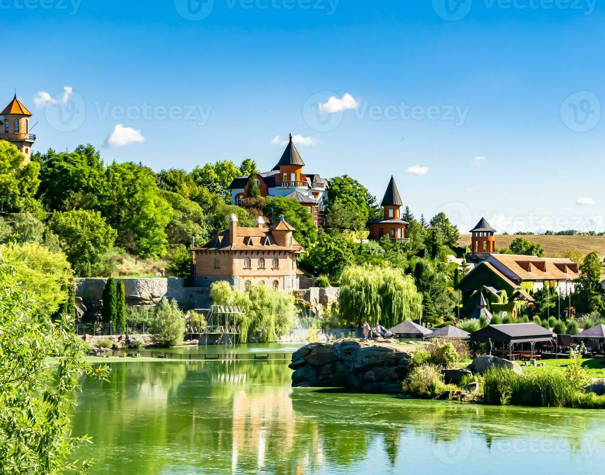 Photography on theme ancient brick castle with large tower photo