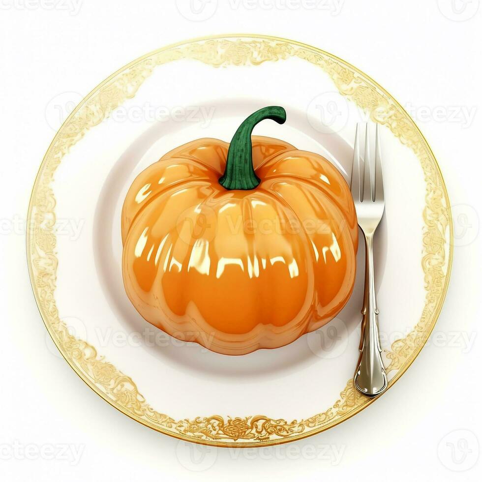 Juicy delicious pumpkin lies on beautiful plate, Ai generated photo