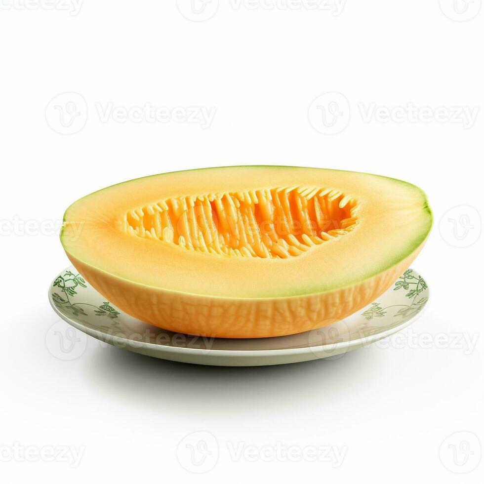 Juicy delicious melon lies on beautiful plate, Ai generated photo