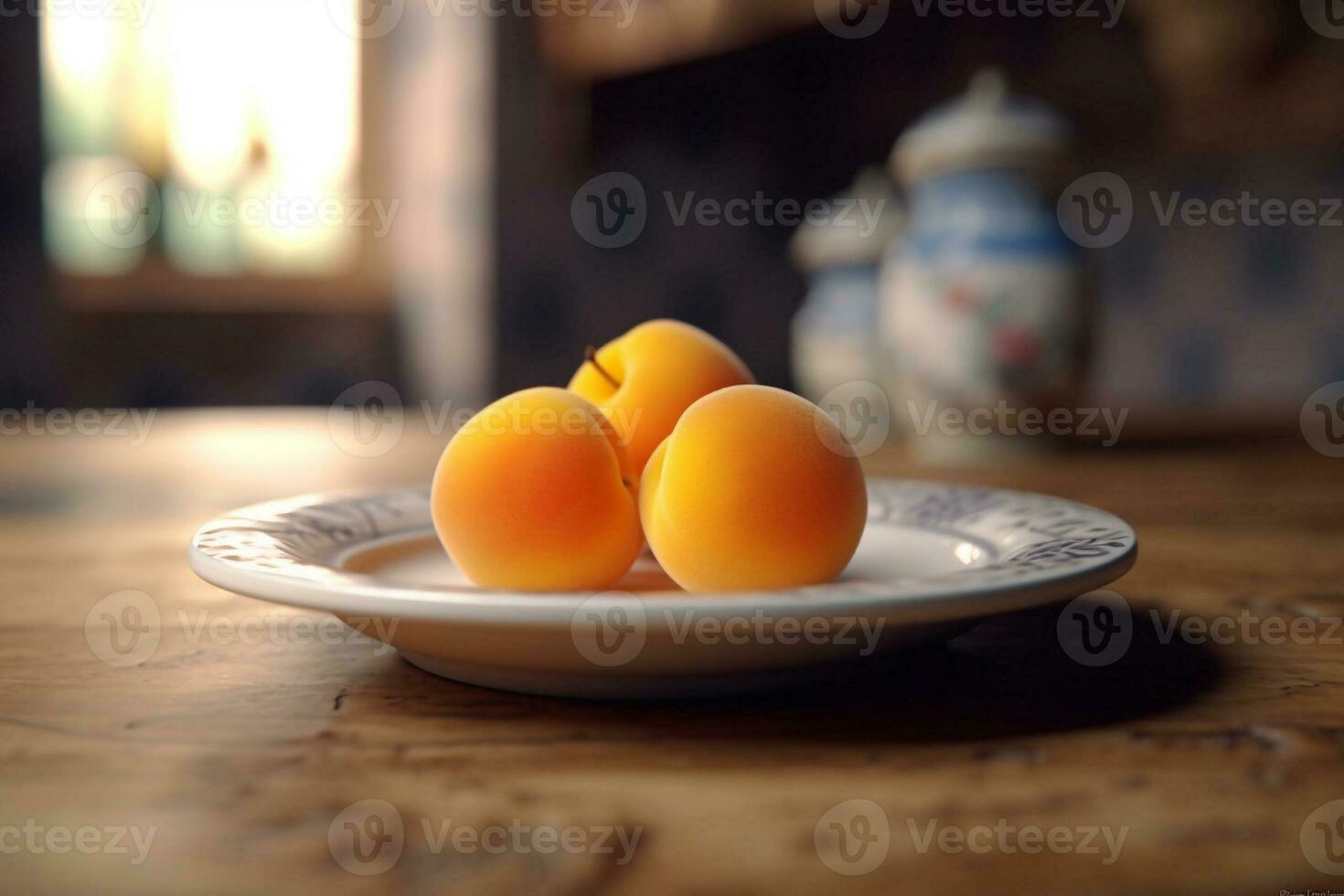 Juicy delicious apricot lies on a beautiful plate, Ai generated photo