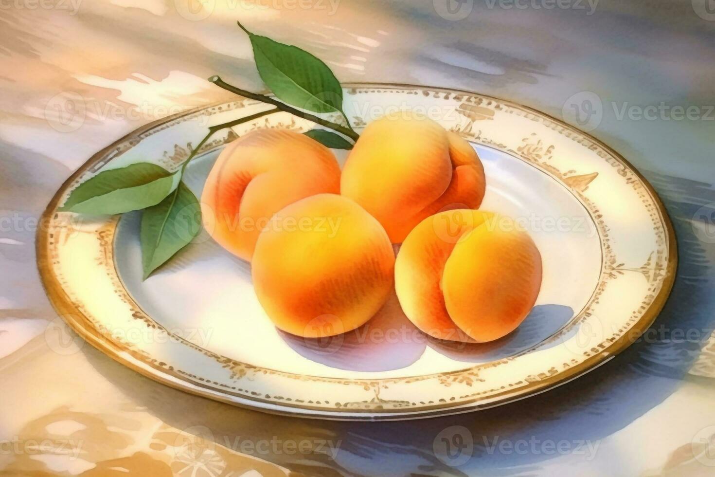 Juicy delicious apricot lies on a beautiful plate, Ai generated photo