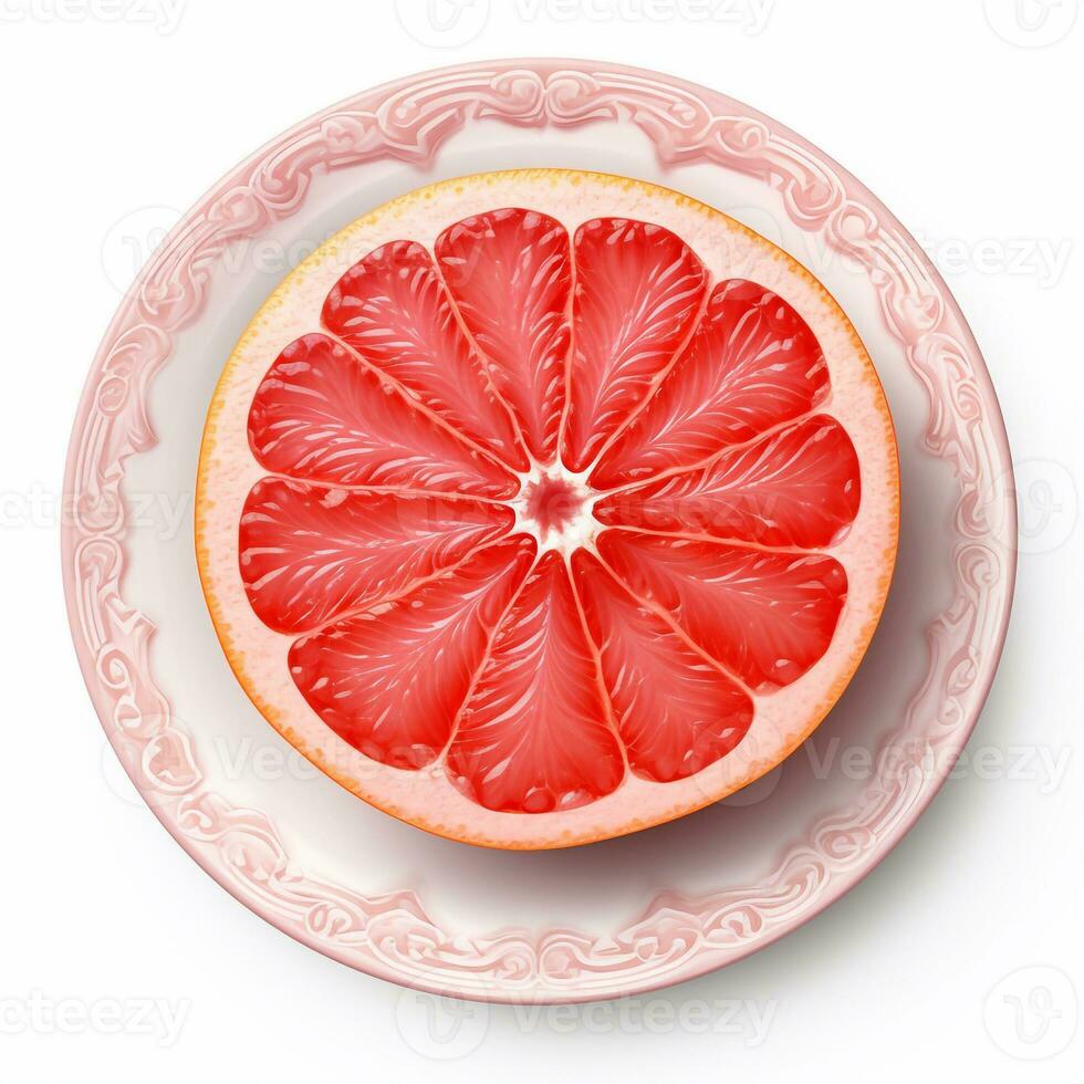 Juicy delicious grapefruit lies on beautiful plate, Ai generated photo