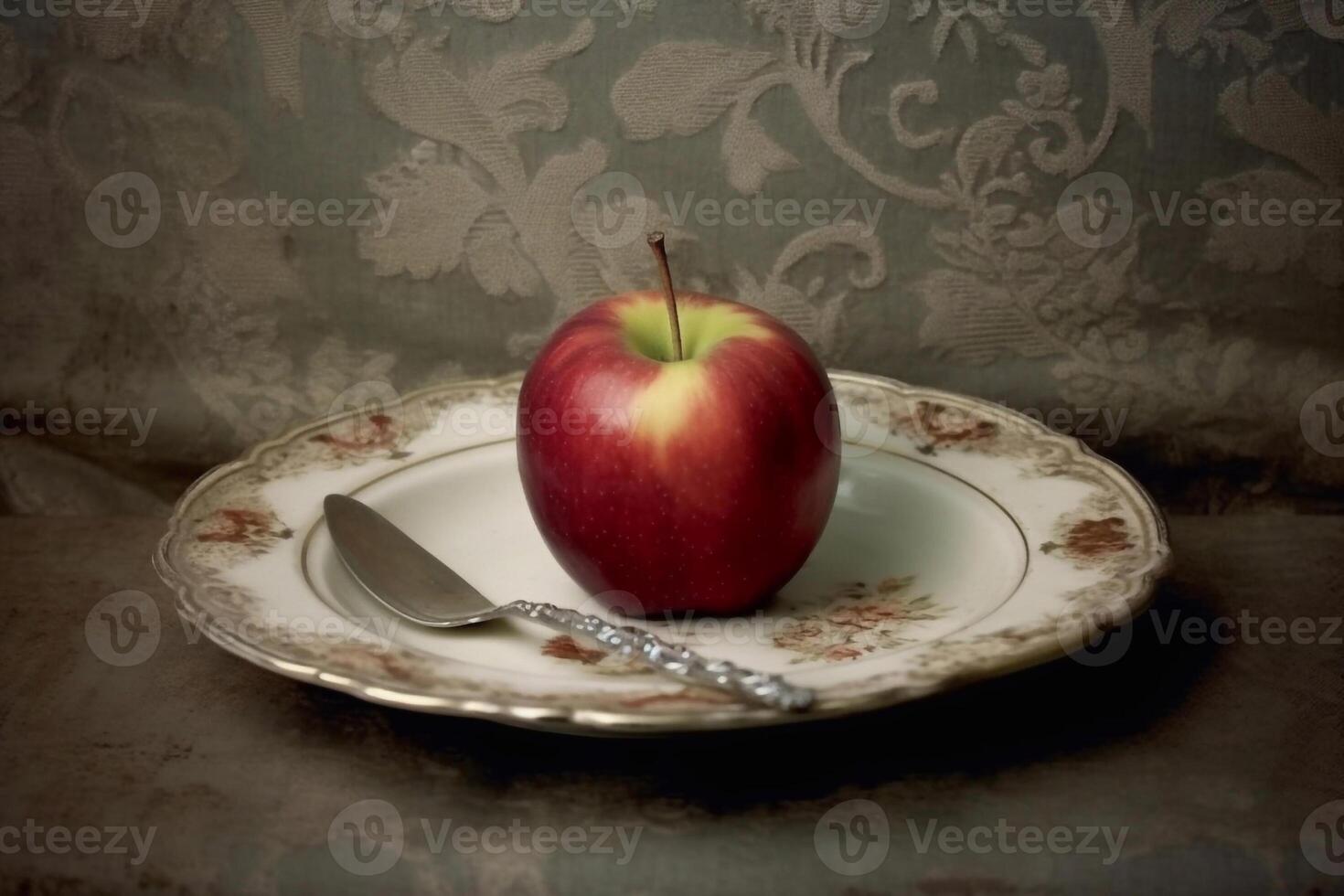 Juicy delicious apple lies on a beautiful plate, Ai generated photo