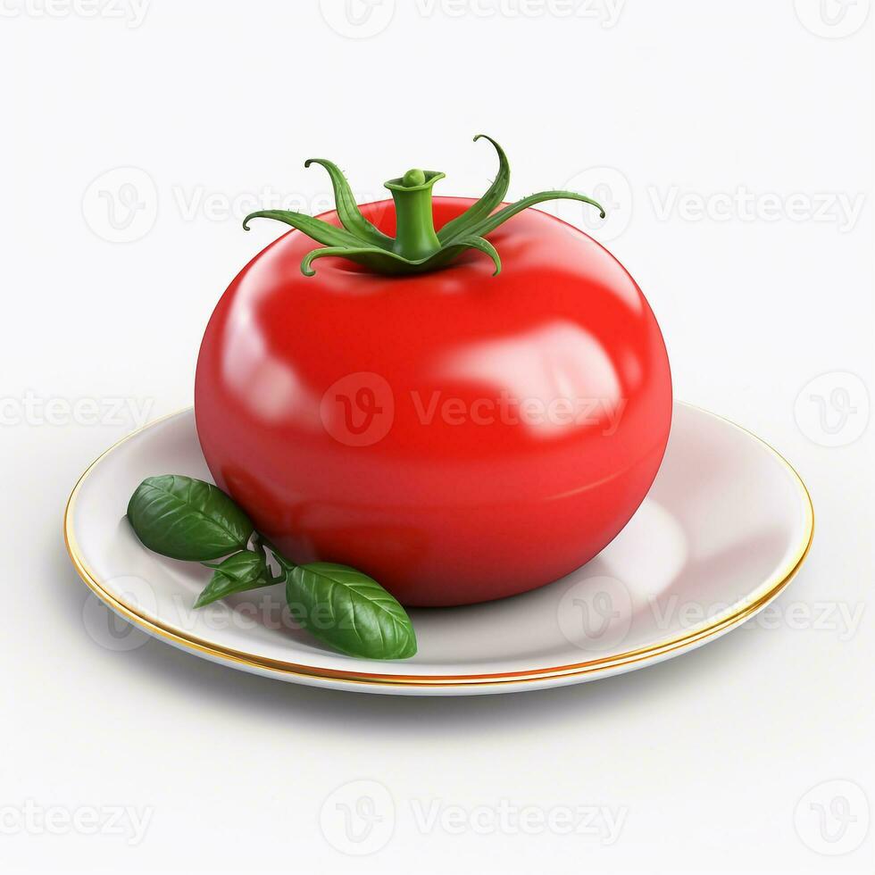 Juicy delicious tomato lies on beautiful plate, Ai generated photo