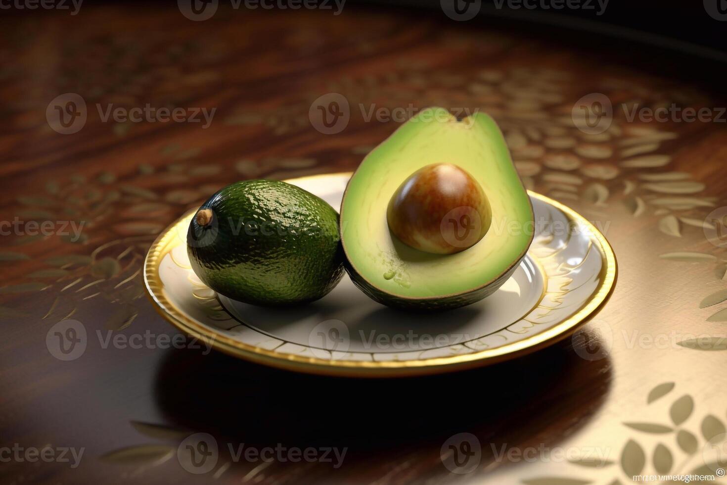 jugoso delicioso aguacate mentiras en un hermosa lámina, ai generado foto