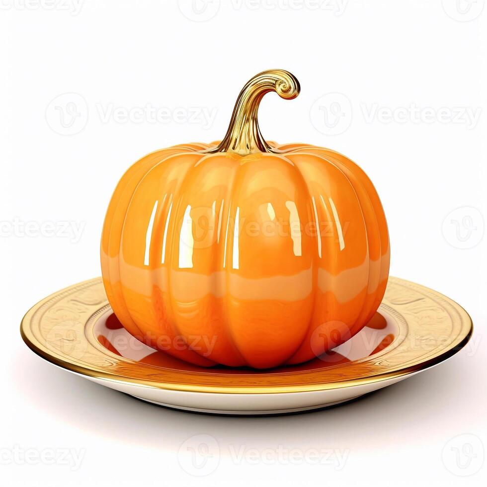 Juicy delicious pumpkin lies on beautiful plate, Ai generated photo