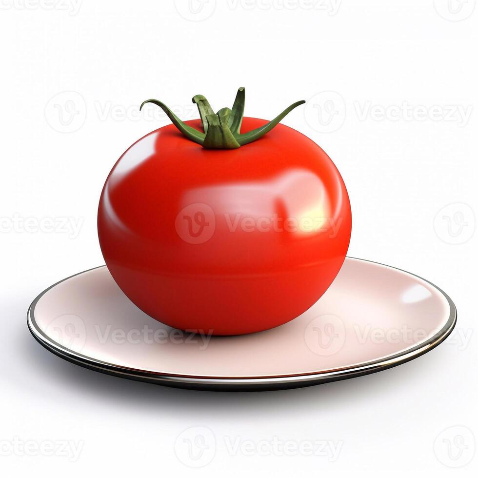 Juicy delicious tomato lies on beautiful plate, photo