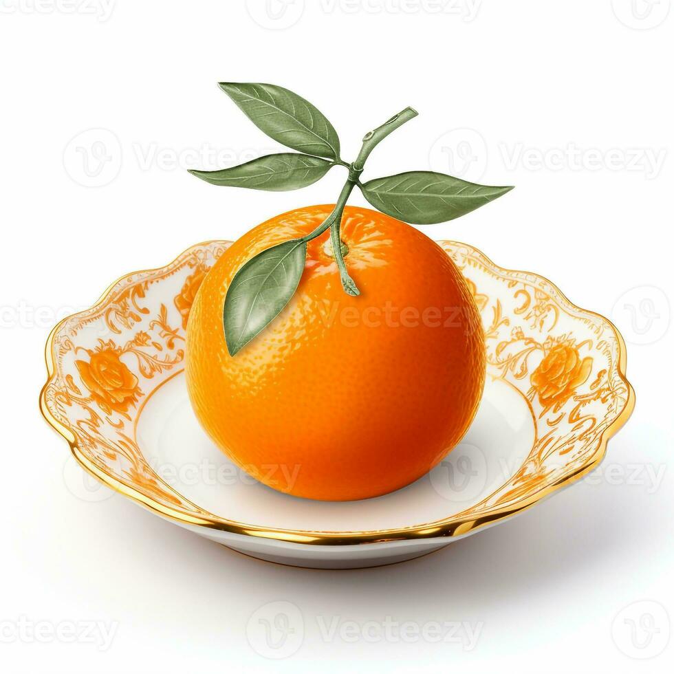 Juicy delicious orange lies on beautiful plate, Ai generated photo