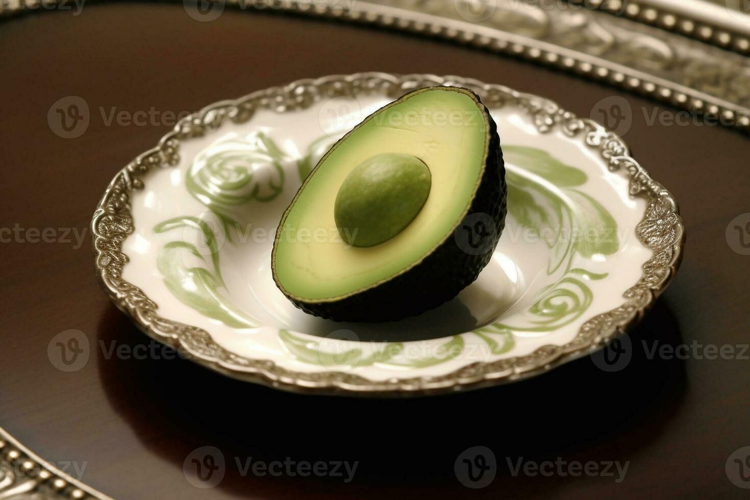 jugoso delicioso aguacate mentiras en un hermosa lámina, ai generado foto