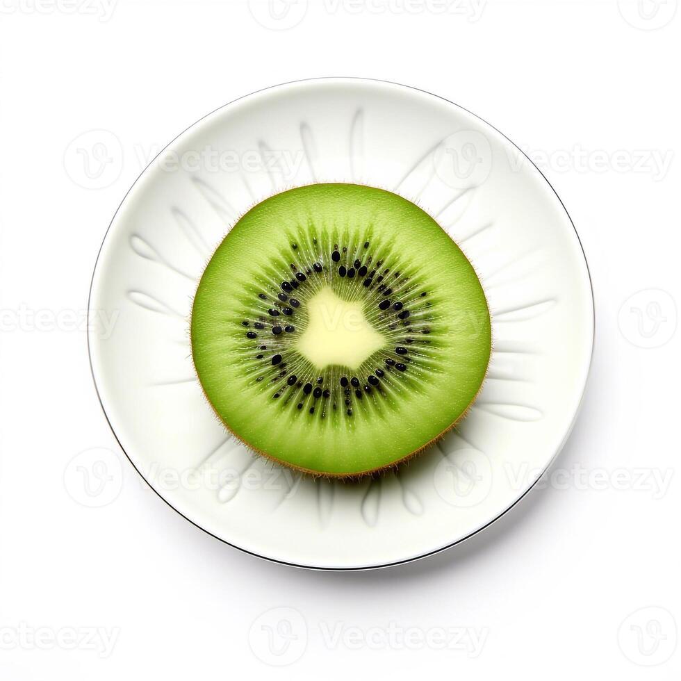 Juicy delicious kiwi lies on beautiful plate, Ai generated photo