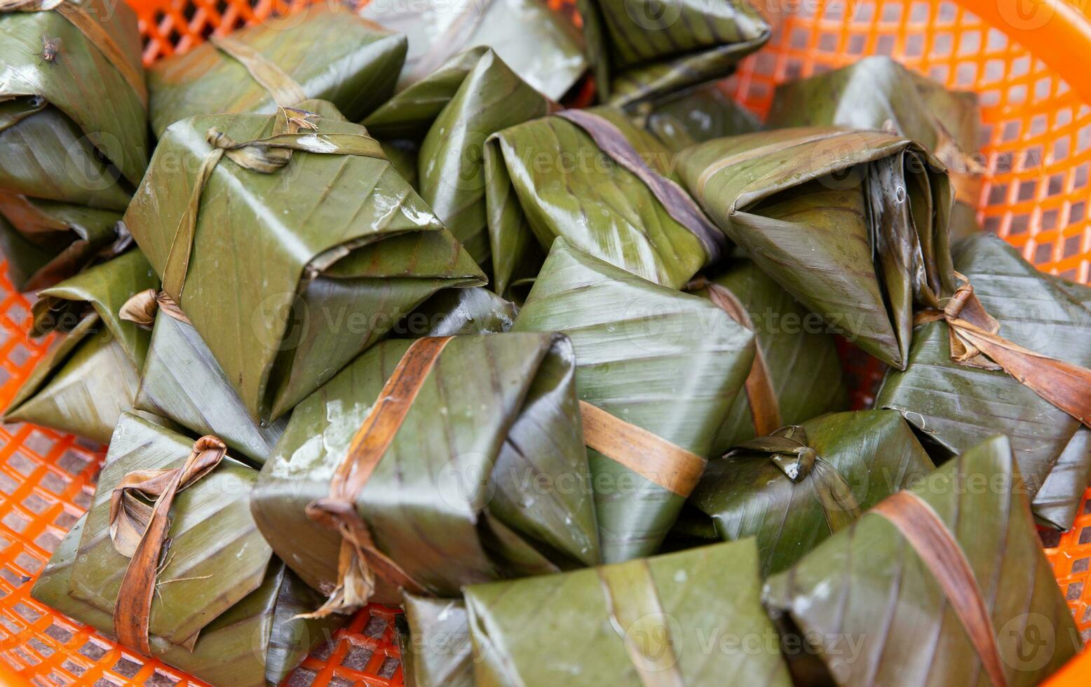 Food stuffed in Palm Leaves photo