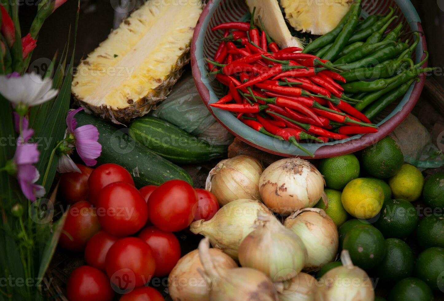 Variety of Vietnamese Fruits and Vegetables photo