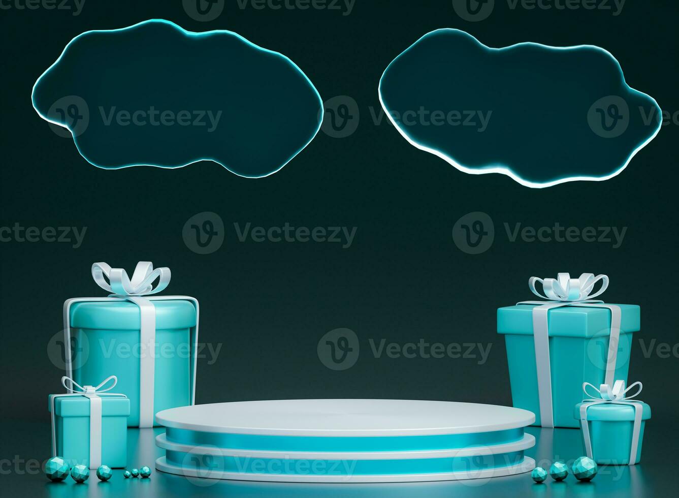 pastel blue color background with a gift box and podium display stand for show Luxury products packaging presentation.3d model and illustration photo