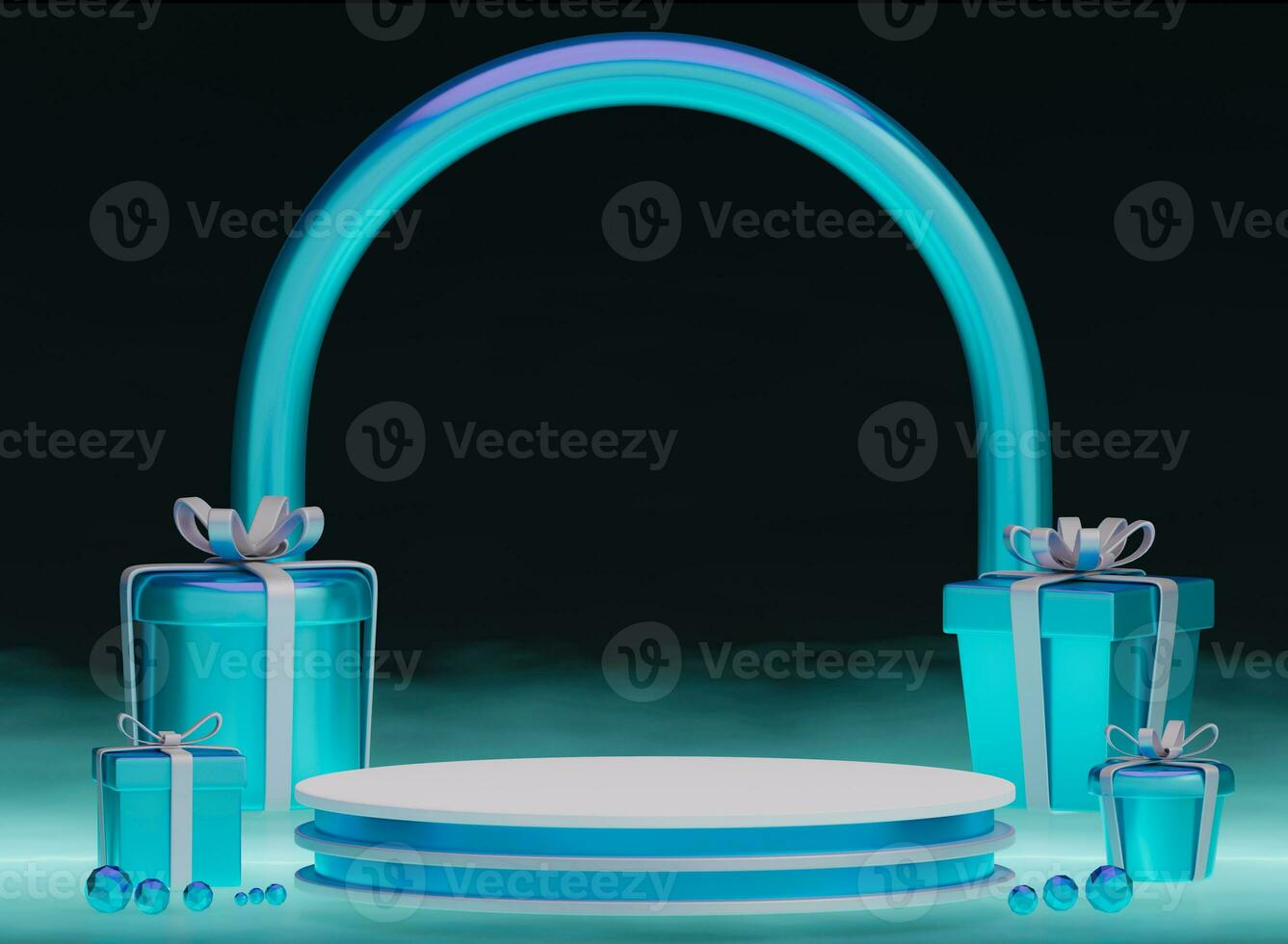 pastel blue color background with a gift box and podium display stand for show Luxury products packaging presentation.3d photo