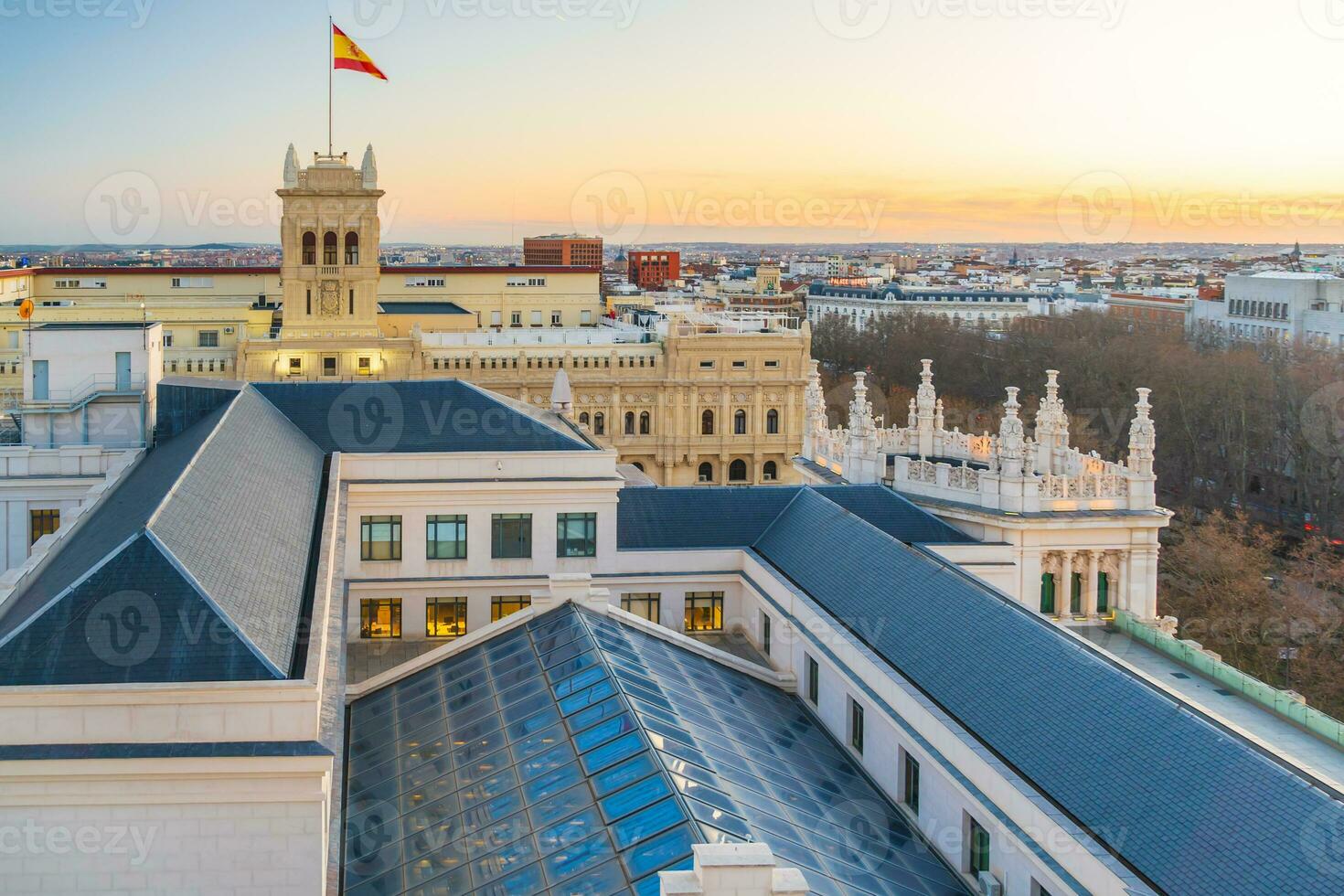 Spain's metropolis at sunset, showing the Madrid skyline photo