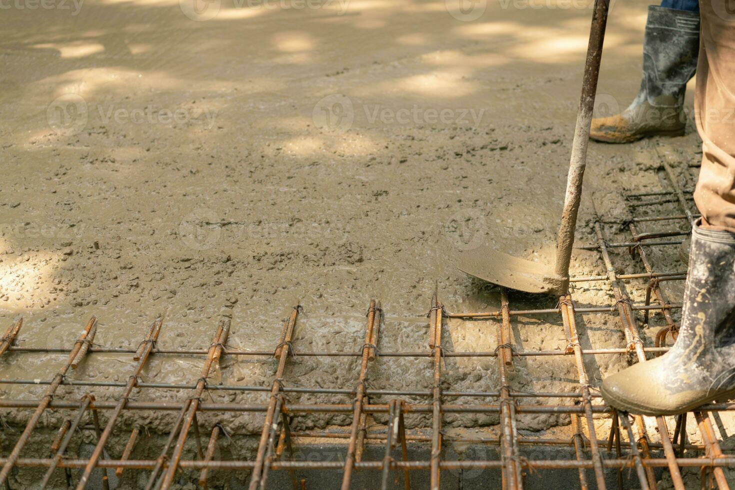 Cement on steel bar wire mesh for construction photo