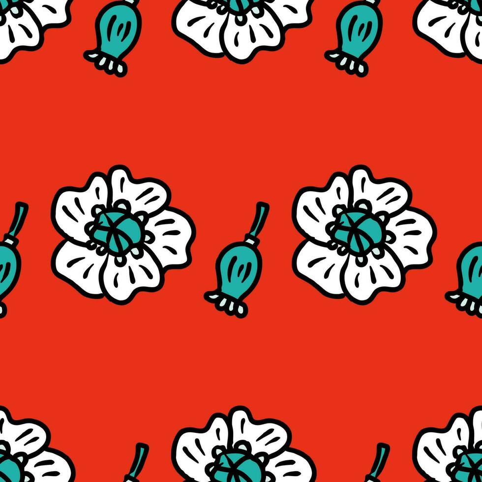 Floral seamless pattern with poppy flowers and boxes. Summer print for tee, paper, textile and fabric. vector