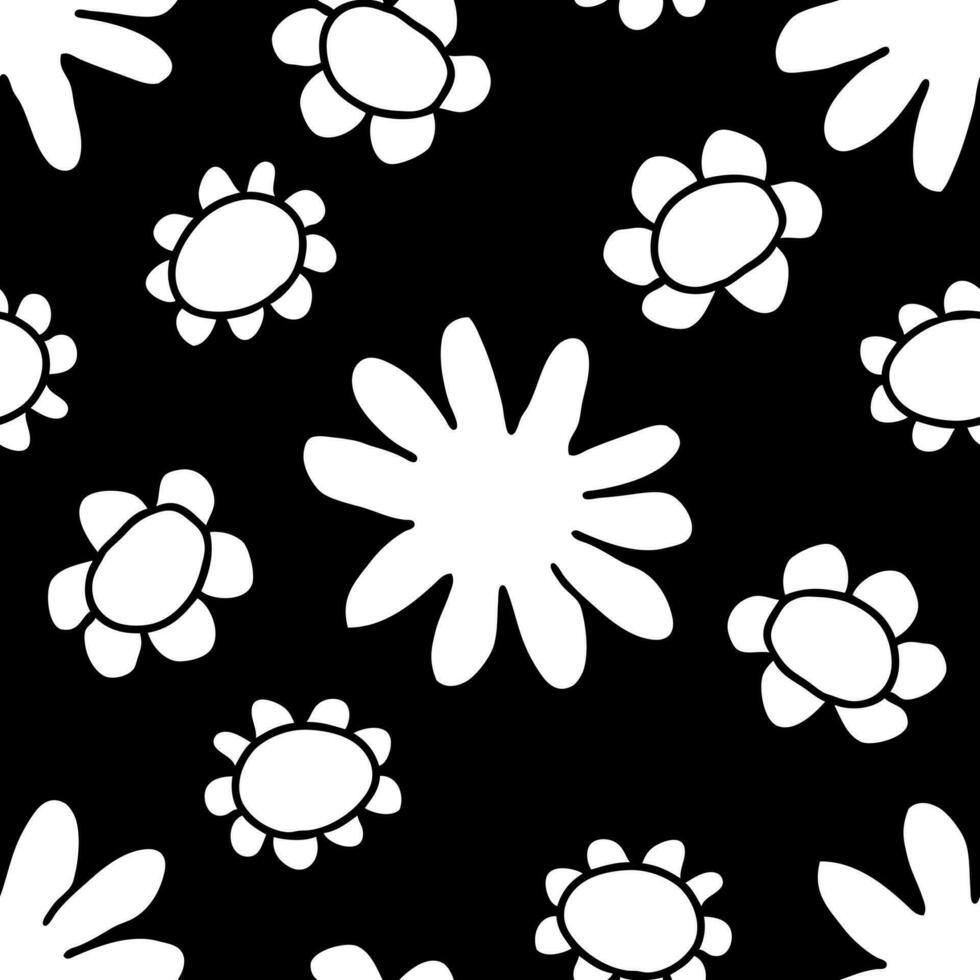 Monochrome seamless pattern with flowers silhouettes. Summer print for tee, paper, textile and fabric. vector