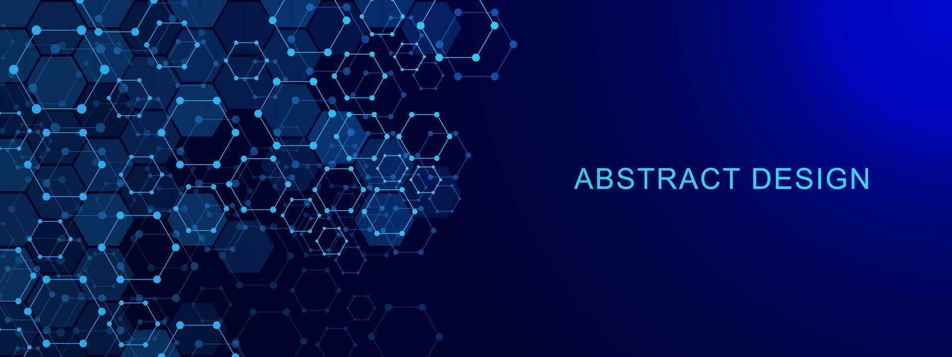 Abstract futuristic hexagons for network connection, computer and communication technology on dark blue background. Vector illustration.