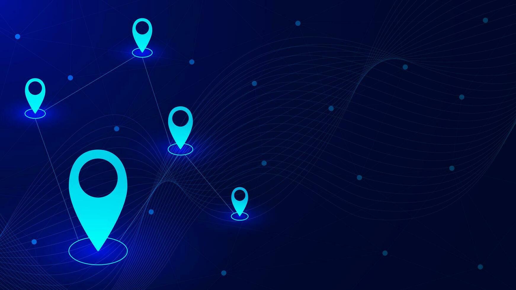 Abstract futuristic location point. GPS pin for digital map concept on dark blue background. Vector illustration.