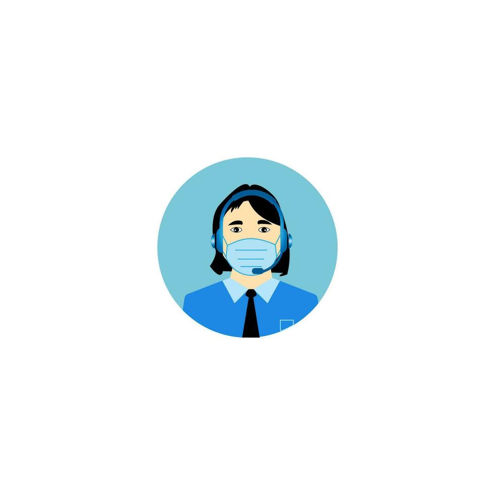 Call center operator, Customer service person Headset icon. Live chat operators, using mask. Online customer support service assistants with Headset. Vector illustration