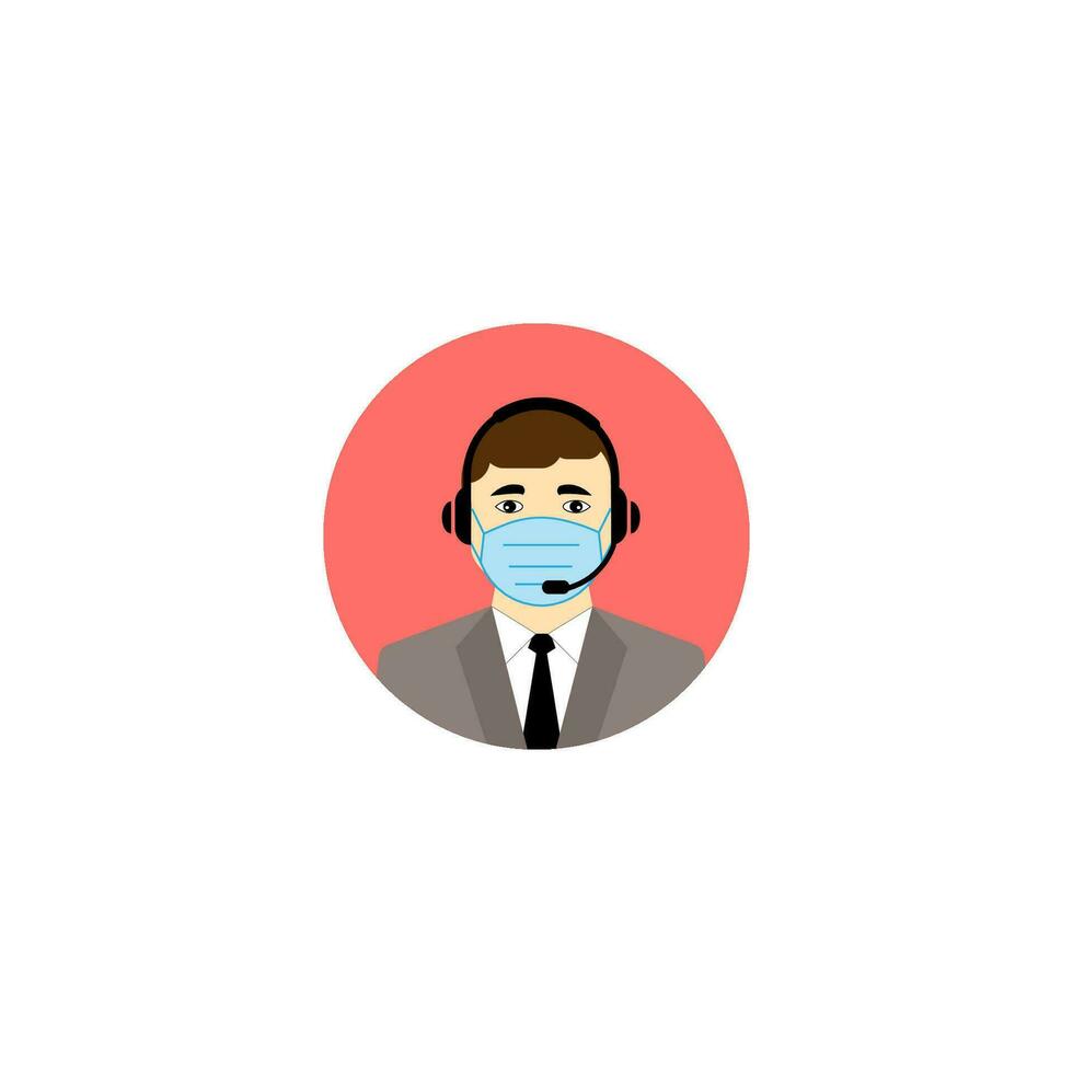 Call center operator, Customer service person Headset icon. Live chat operators, using mask. Online customer support service assistants with Headset. Vector illustration