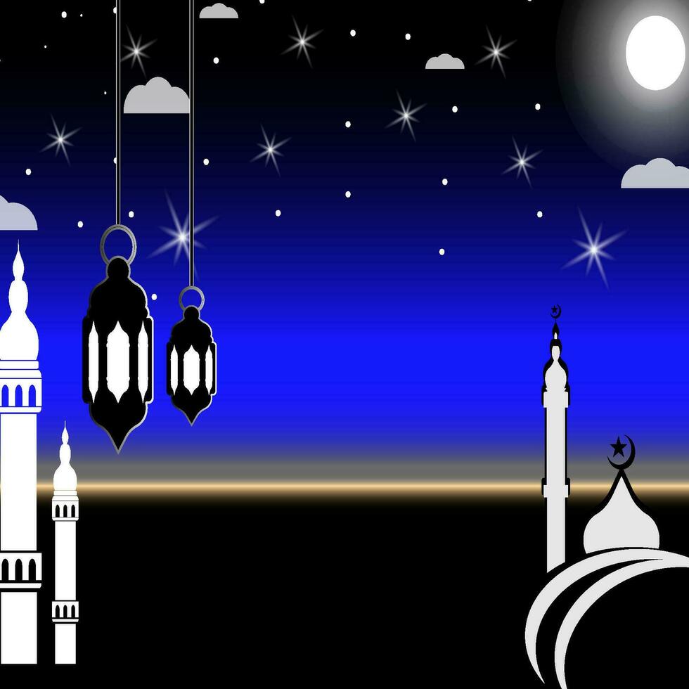 Ramadán fondo, Ramadán saludo tarjeta, Ramadán bandera plantilla, Ramadán antecedentes de mezquita y noche cielo. islámico antecedentes vector