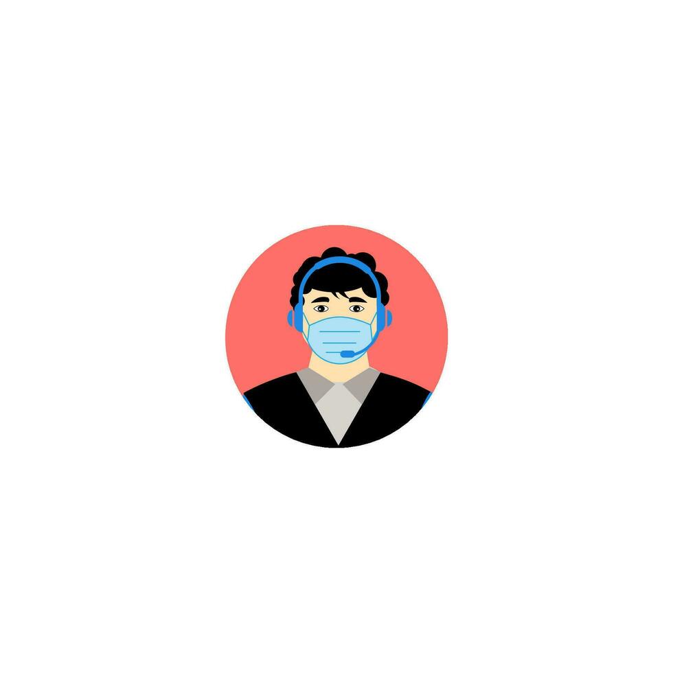 Call center operator, Customer service person Headset icon. Live chat operators, using mask. Online customer support service assistants with Headset. Vector illustration