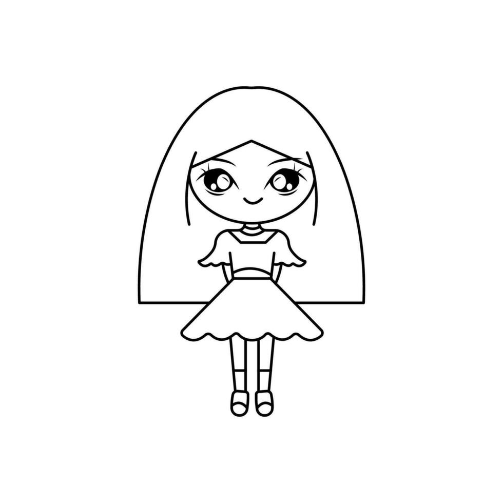 Cute Girl Cartoon for drawing book. vector illustration 26379290