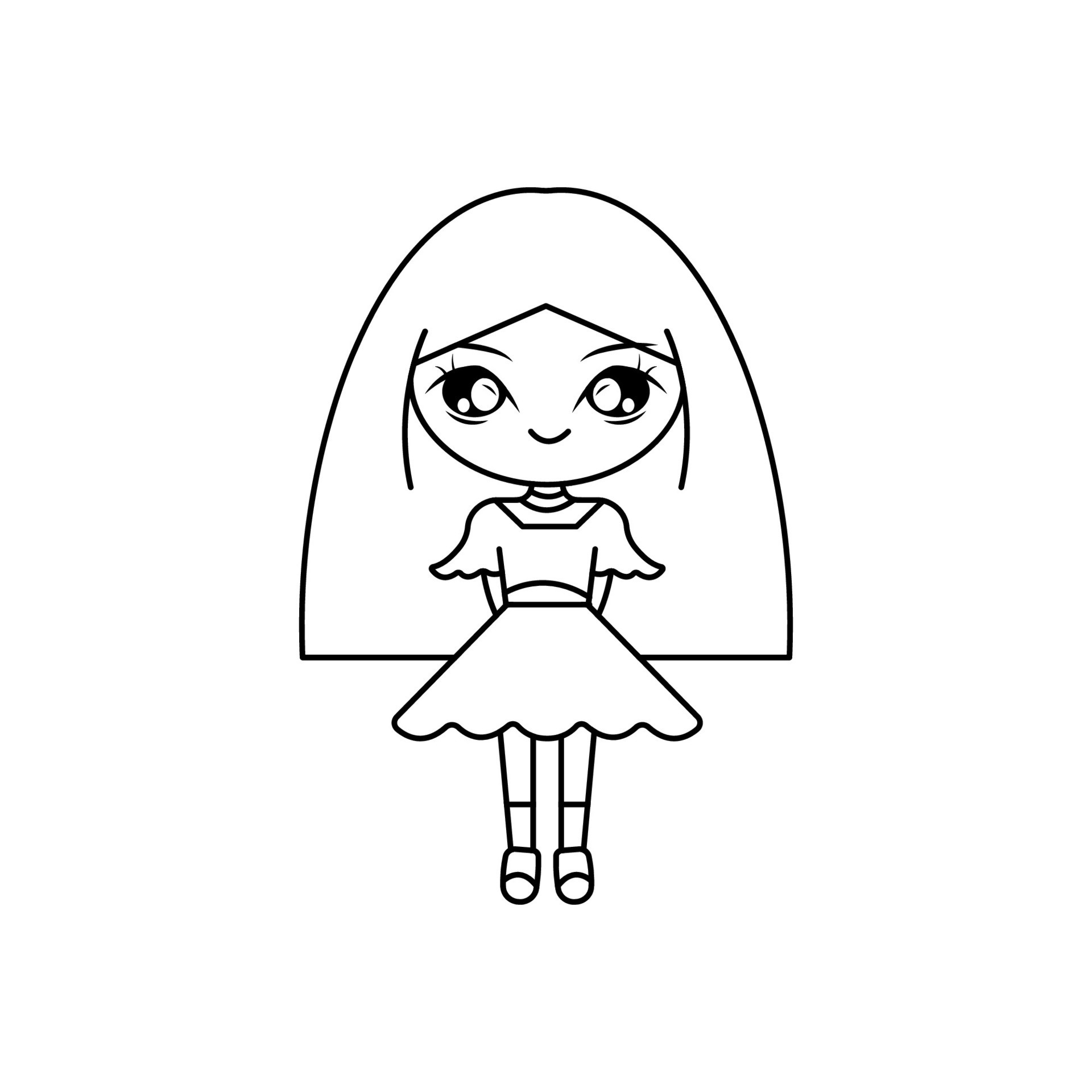 Cute Girl Cartoon for drawing book. vector illustration 26378815 Vector Art  at Vecteezy