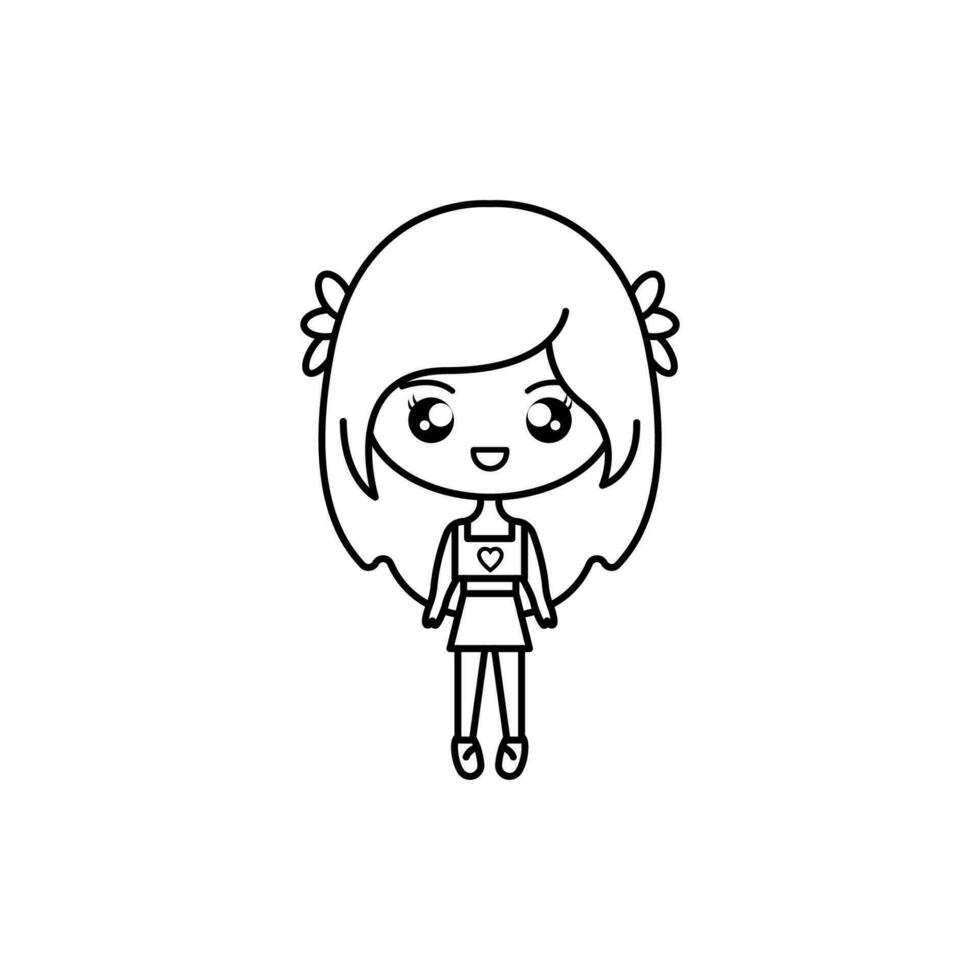 Cute Girl Cartoon for drawing book. vector illustration 26379312