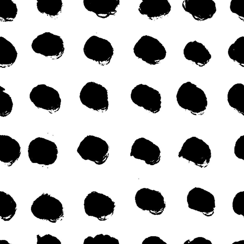Polka dot grunge seamless pattern. Rough Circle brushstrokes and rounded shapes. Hand drawn abstract ink background. Smears, circles, dots, splotches, blobs. Abstract vector textile print