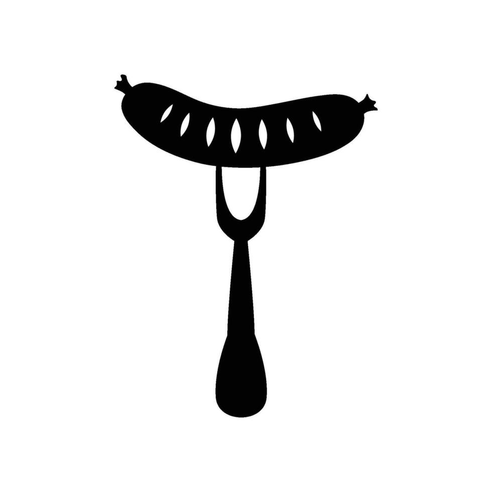 grilled sausage on fork vector illustration on white background