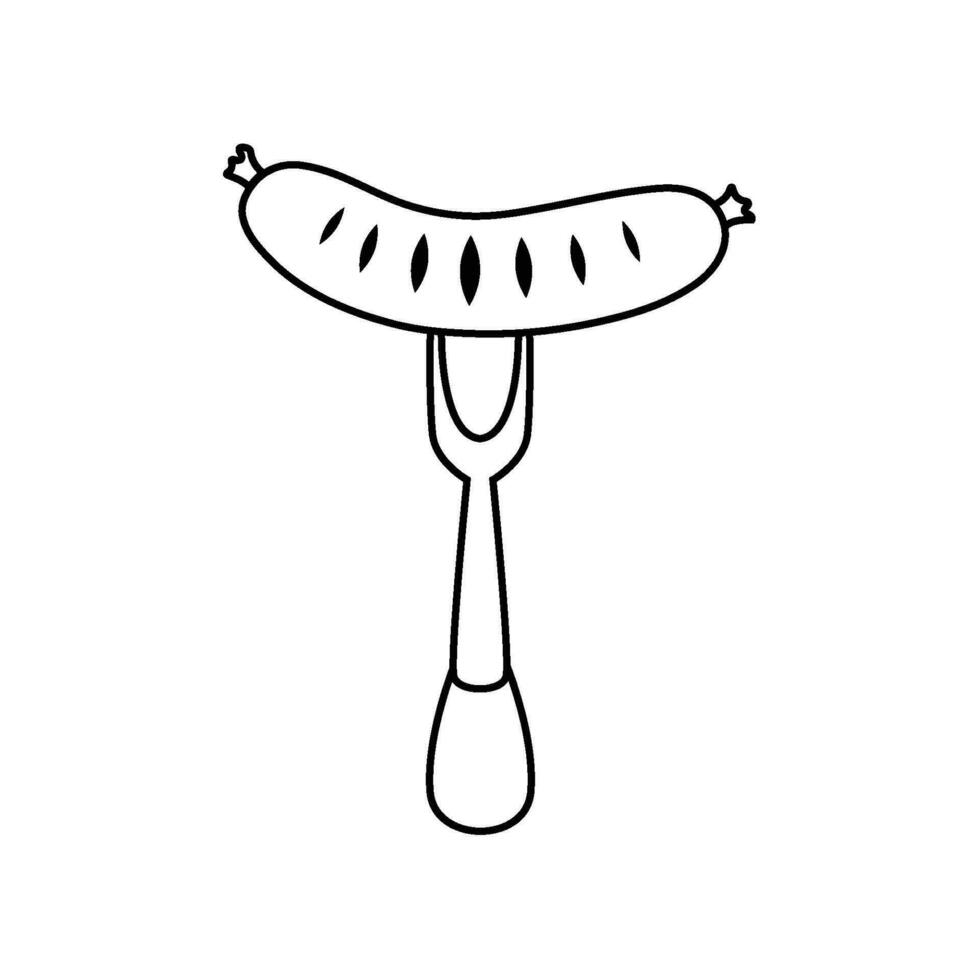 grilled sausage on fork vector illustration on white background