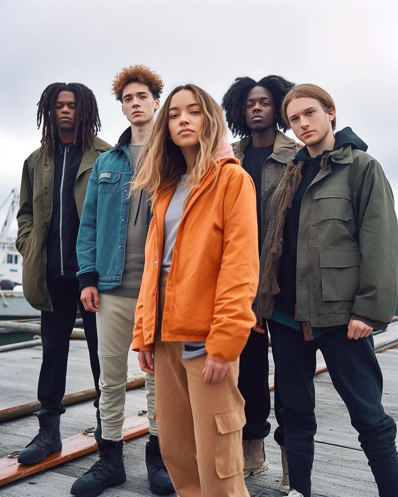 a group of youths dressed in gorpcore. photo