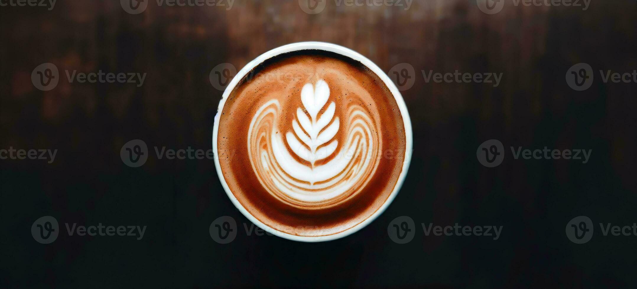 Ai generated, generative Ai, directly above a coffee cup assortment with creative foam art, cappuccino, mocha, latte with frothy foam, hot coffee, milk foam, flat lay in dark background photo