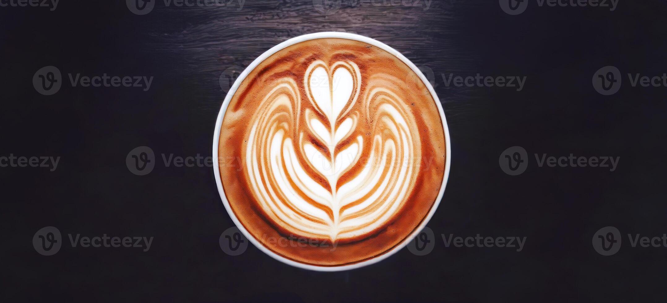 , , directly above a coffee cup assortment with creative foam art, cappuccino, mocha, latte with frothy foam, hot coffee, milk foam, flat lay in dark background photo