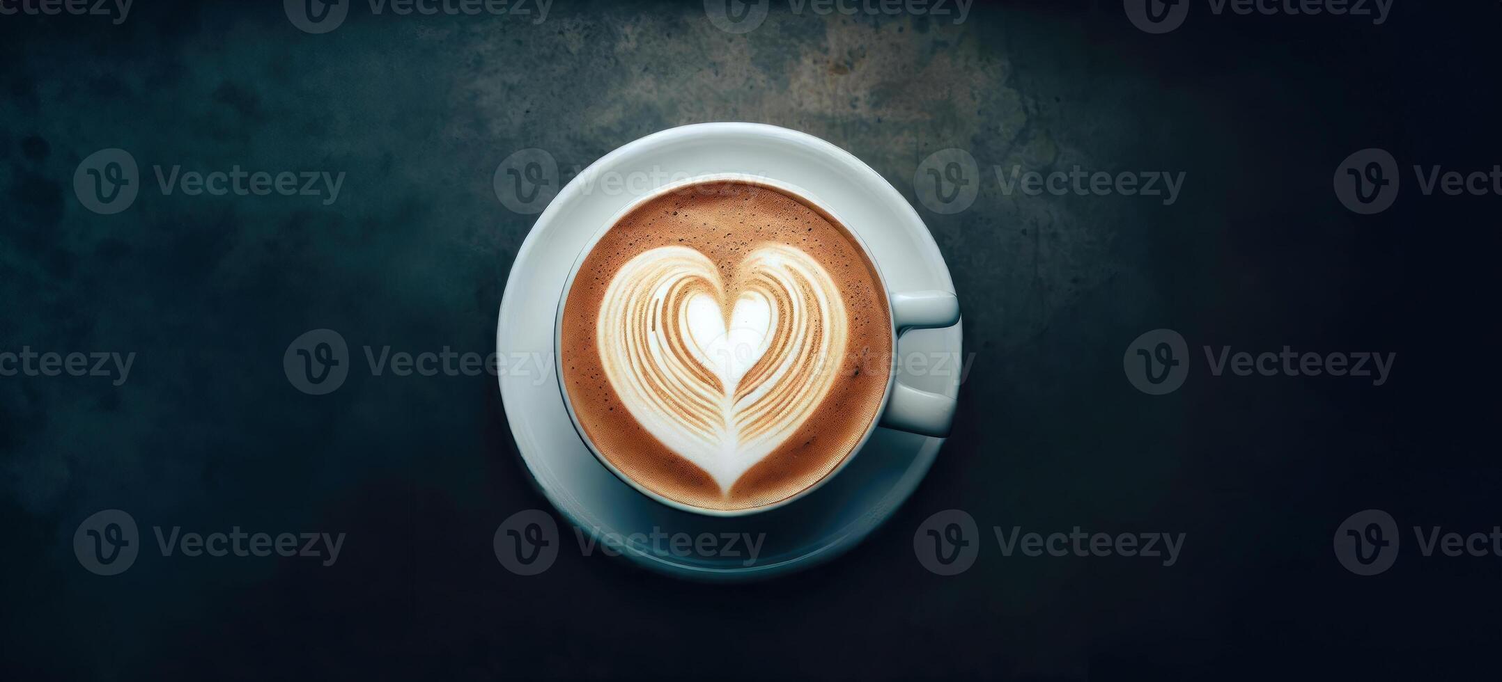 ai generado, generativo ai, directamente encima un café taza surtido con creativo espuma arte, capuchino, moca, latté con espumoso espuma, caliente café, Leche espuma, plano laico en oscuro antecedentes foto