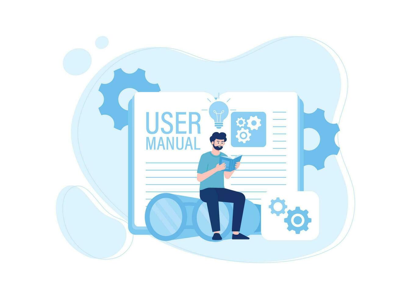 A man studying the user manual book concept flat illustration vector