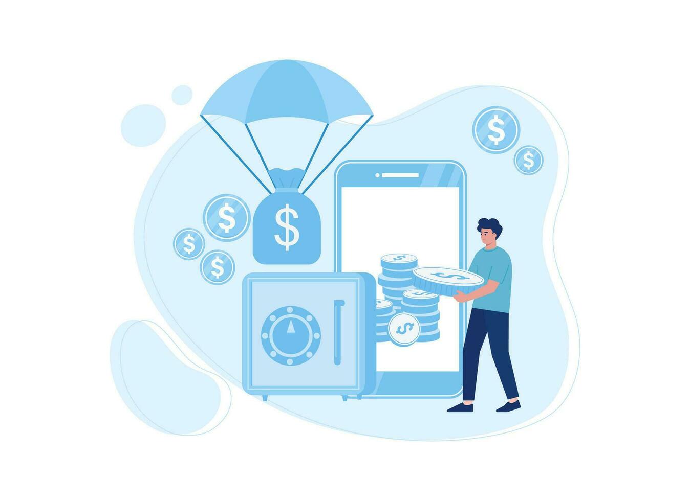Control of deposit money in the bank via smartphone vector
