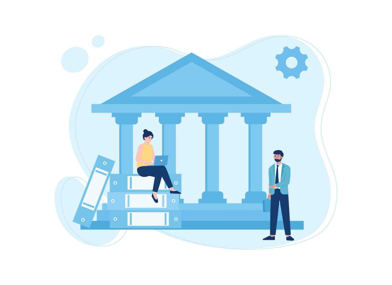 Courthouse with two people out front concept flat illustration vector