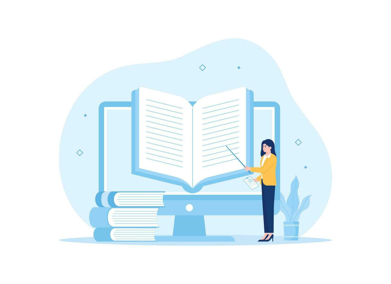 Teacher teaching by computer concept flat illustration vector
