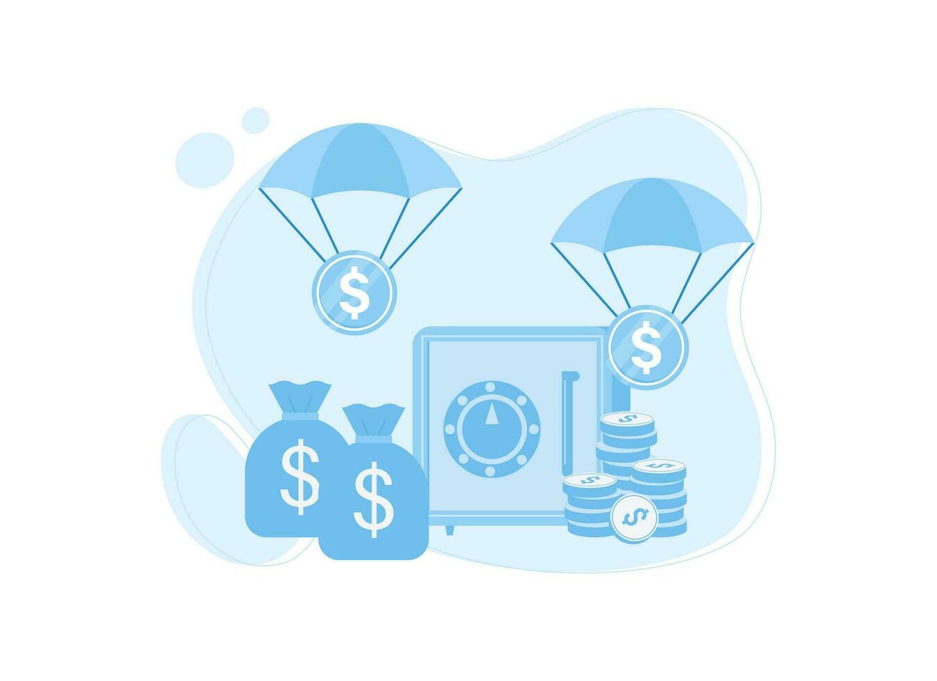 Dollar coin safe and money bag concept flat illustration vector