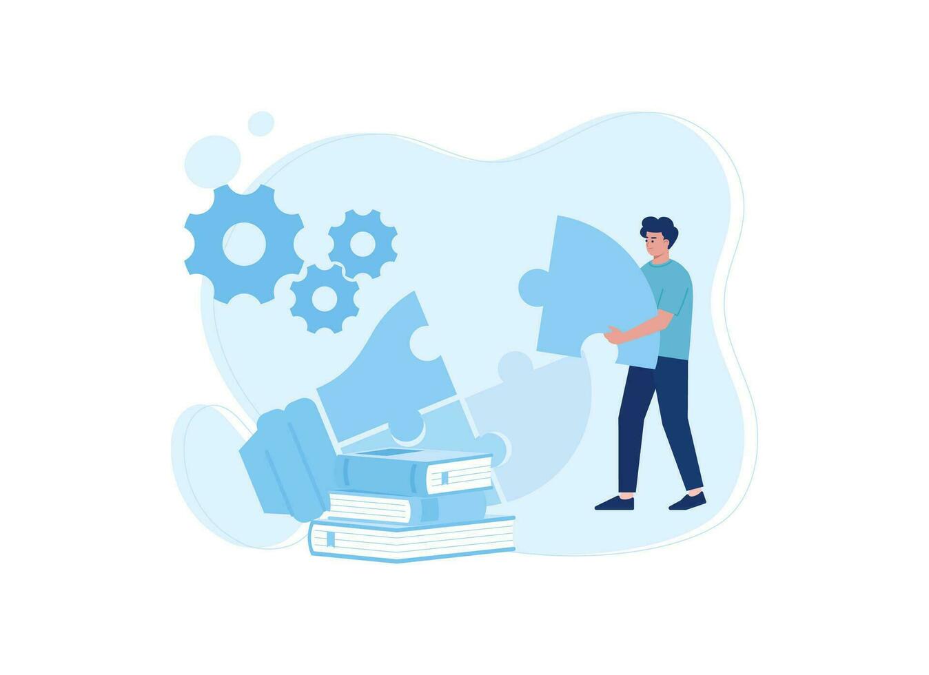 Boy is putting together a puzzle concept flat illustration vector